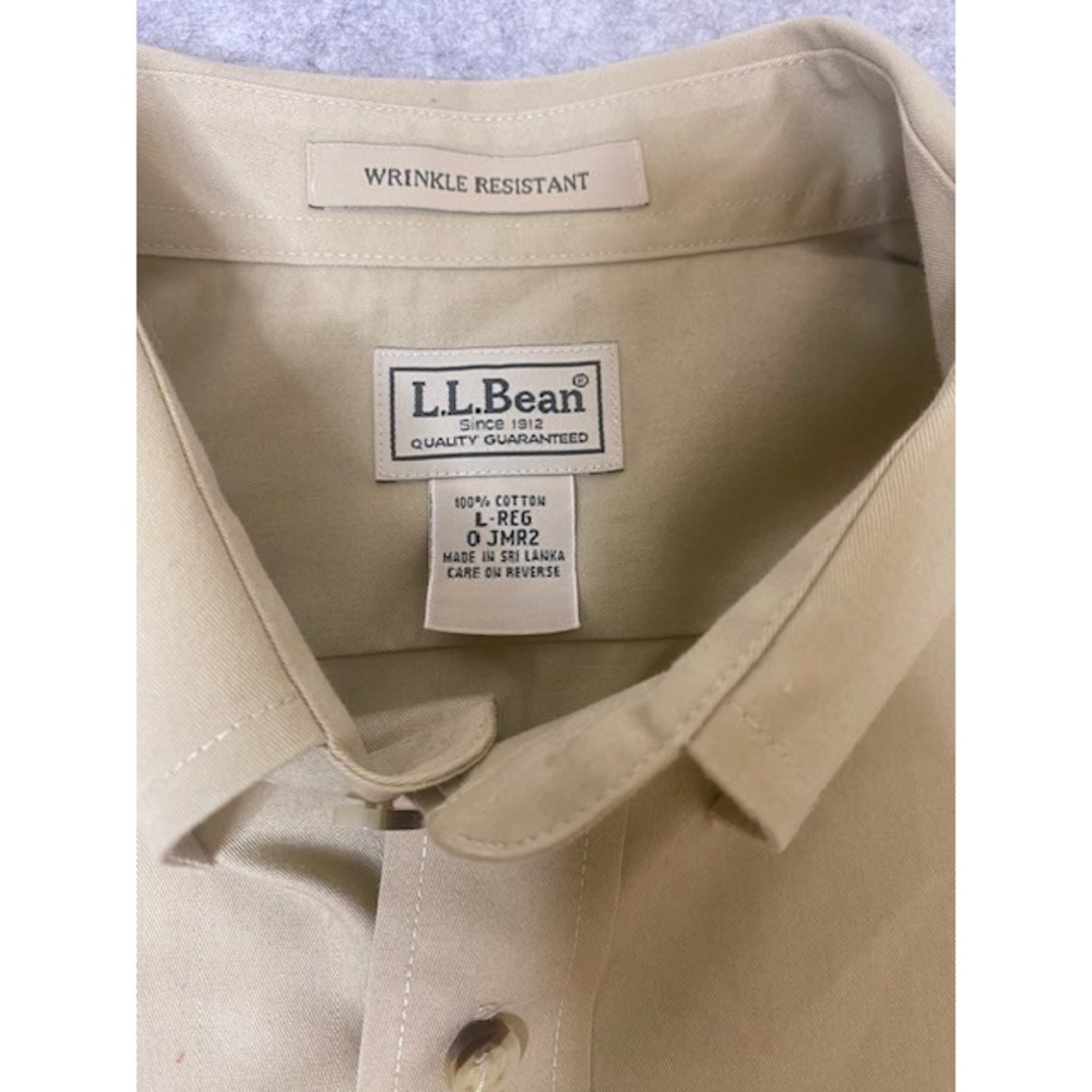 LL‎ Bean Wrinkle Resistant Khaki Long Sleeve Button Down Shirt Men's Size  L-Reg